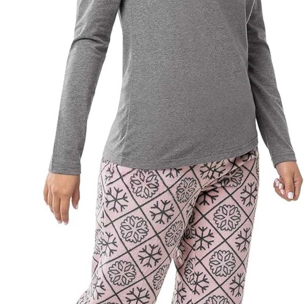 Women's Sueded Jersey Crew Top and Fleece Pant Sleep Set